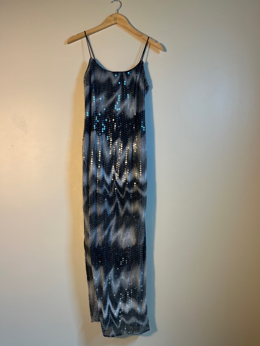 JS Collections Black and Silver Sequin Maxi Slip Dress size 8